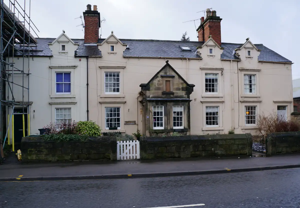 White-painted Georgian cottages on Bridge Street in Belper